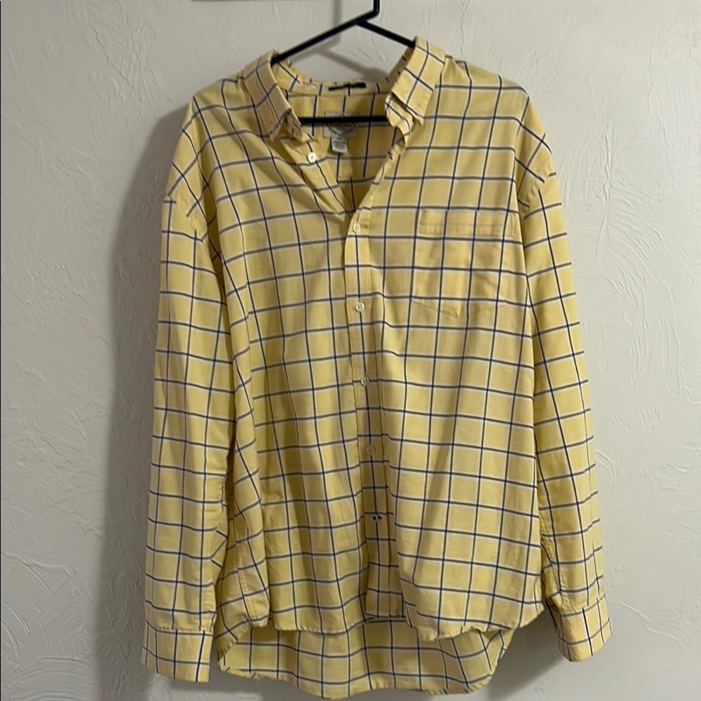 St. John's Bay Yellow and Blue Plaid Casual Button Down Shirt